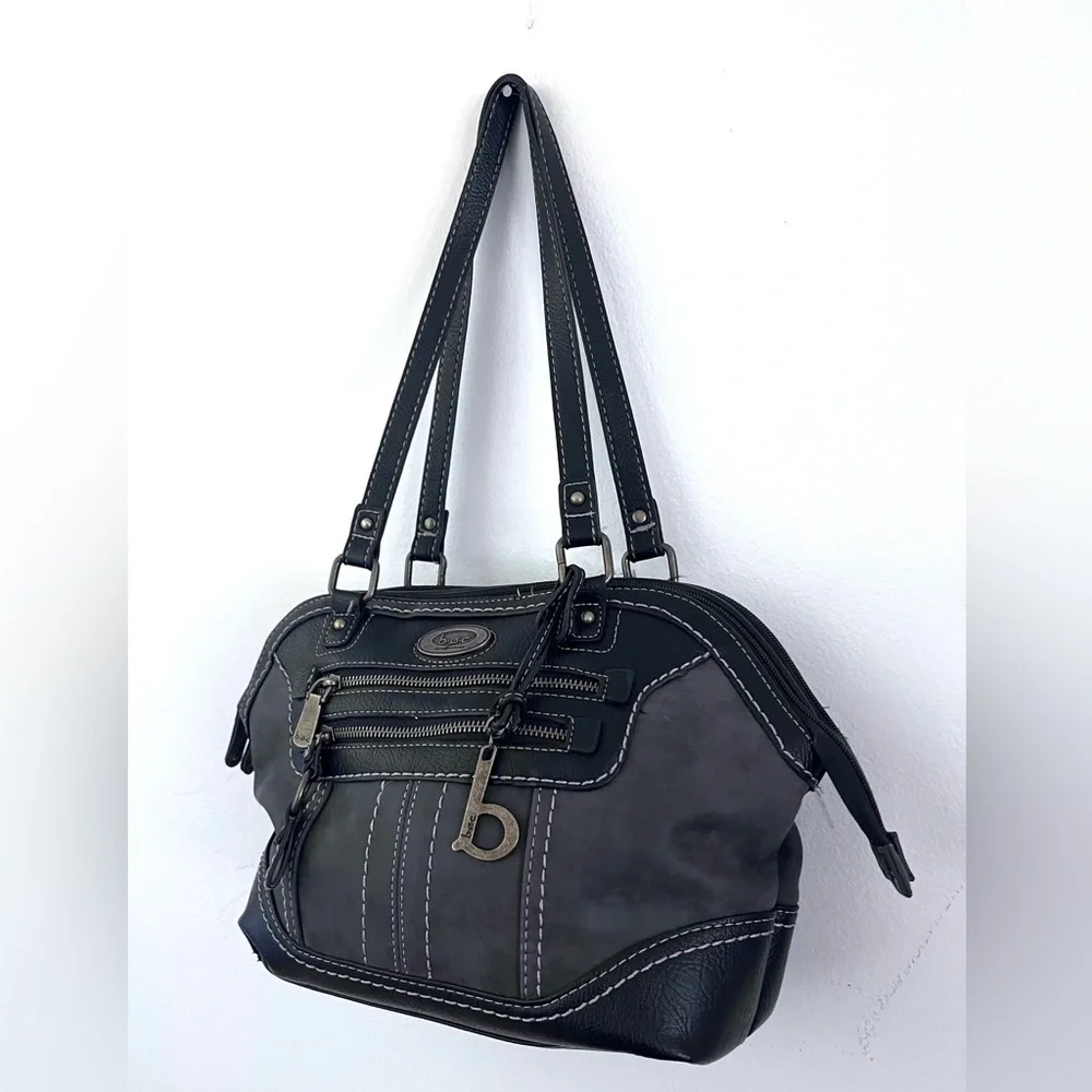 b.o.c. Shoulder Bag Purse Black and Gray Lots of Pockets Brass Hardware